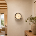 Luna Disc Chrome Bezel Alabaster Wall Sconce