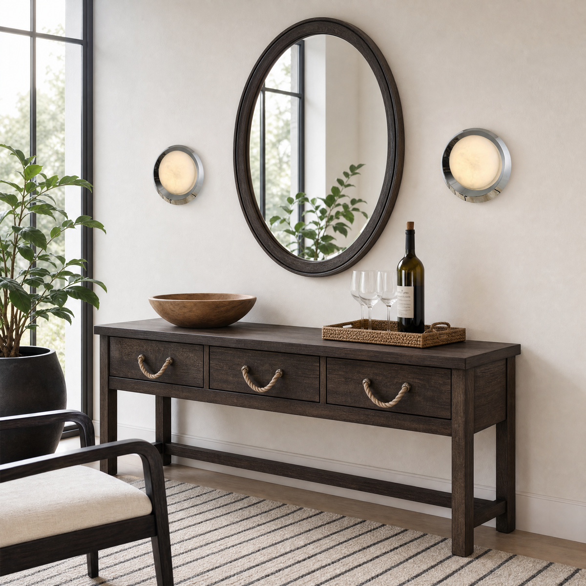 Luna Disc Chrome Bezel Alabaster Wall Sconce