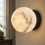 Luna Disc Compact Orb Alabaster Black Wall Sconce