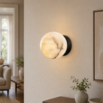 Luna Disc Compact Orb Alabaster Black Wall Sconce