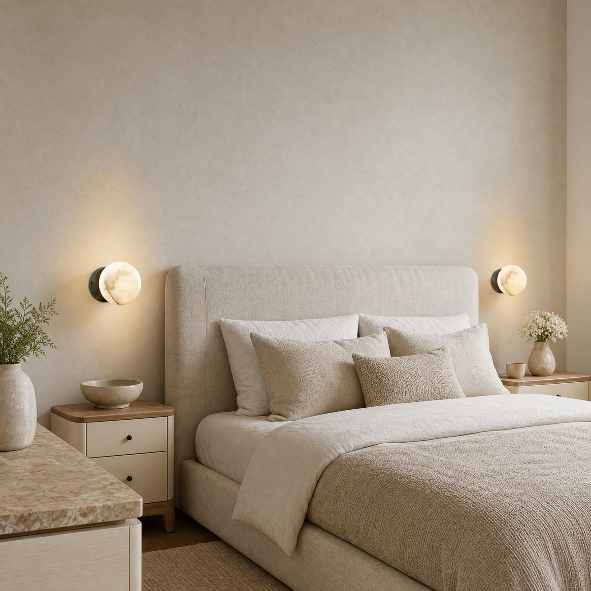 Luna Disc Compact Orb Alabaster Black Wall Sconce