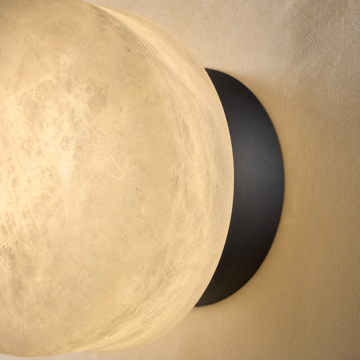 Luna Disc Medium Orb Alabaster Black Wall Sconce