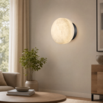 Luna Disc Medium Orb Alabaster Black Wall Sconce