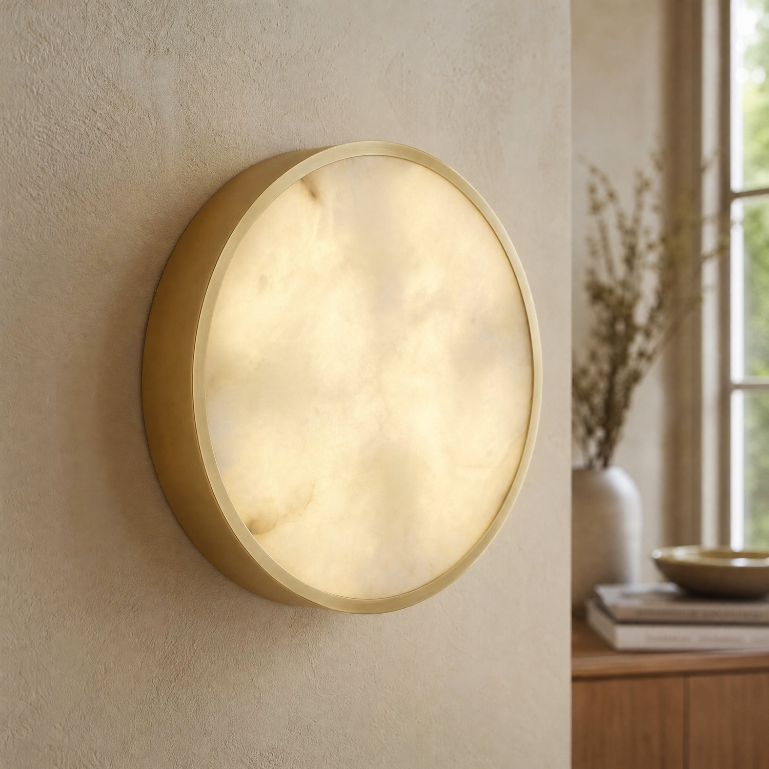 Luna Disc Oversized Flush Alabaster Wall Sconce