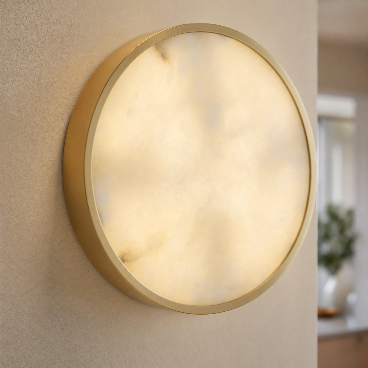 Luna Disc Oversized Flush Alabaster Wall Sconce