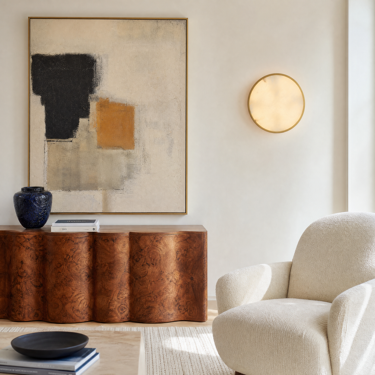 Luna Disc Oversized Flush Alabaster Wall Sconce