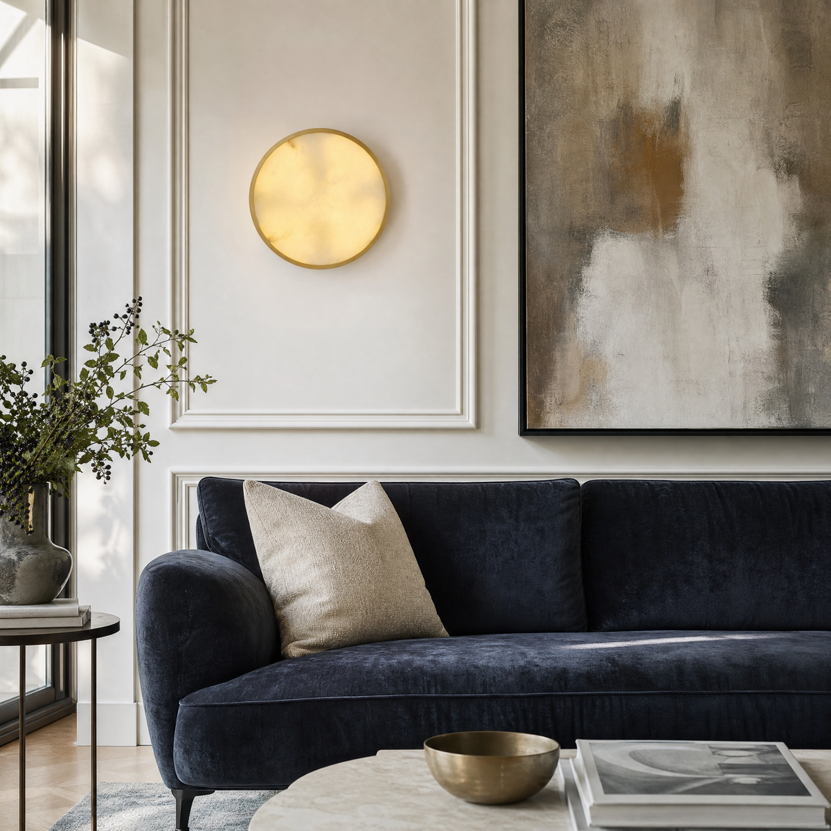 Luna Disc Oversized Flush Alabaster Wall Sconce