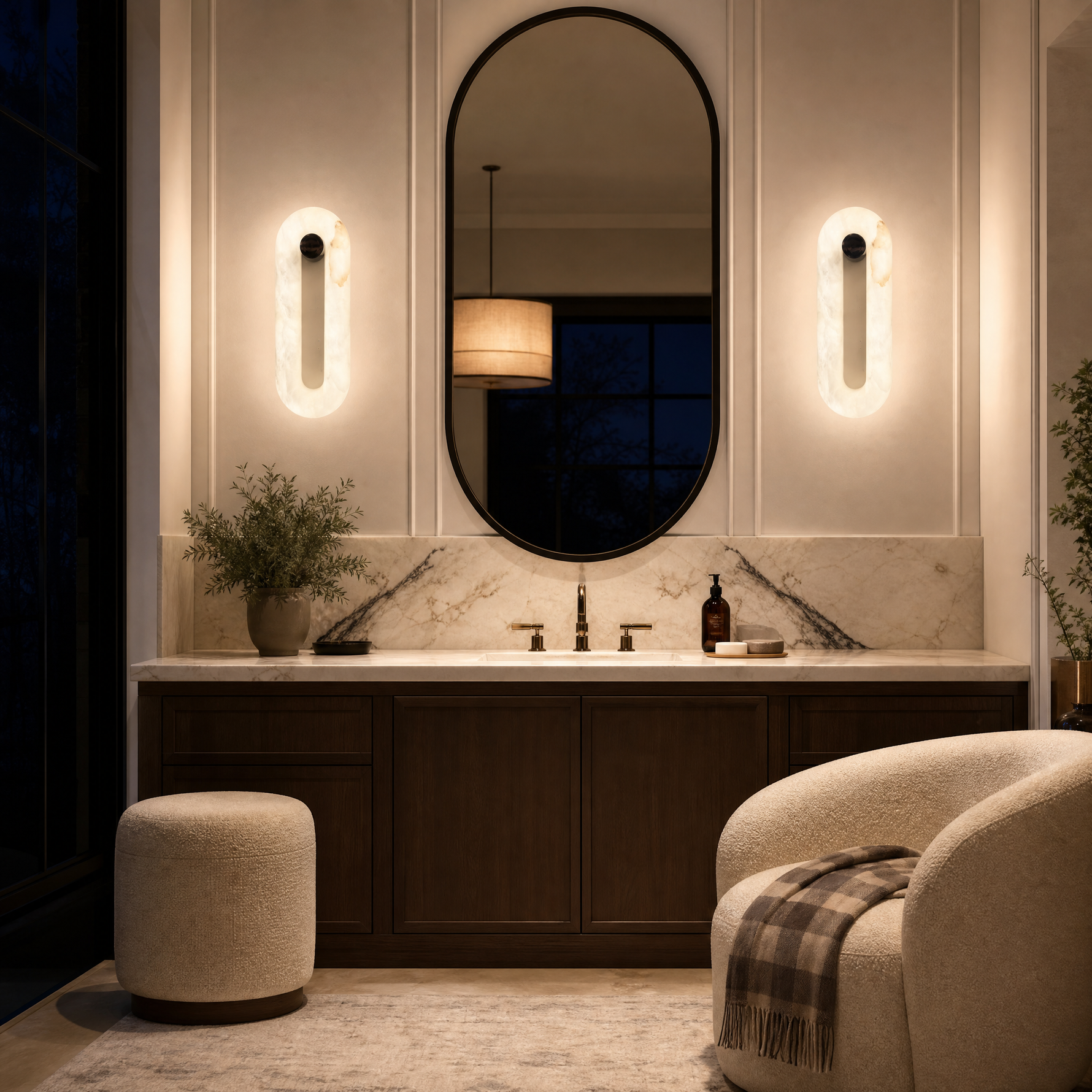 Luna Oval Alabaster Wall Sconce