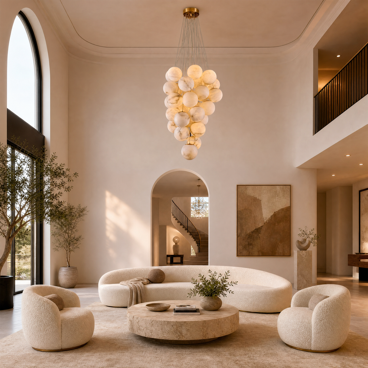Luxury Gold & White Alabaster Globe Chandelier – 39" Diameter