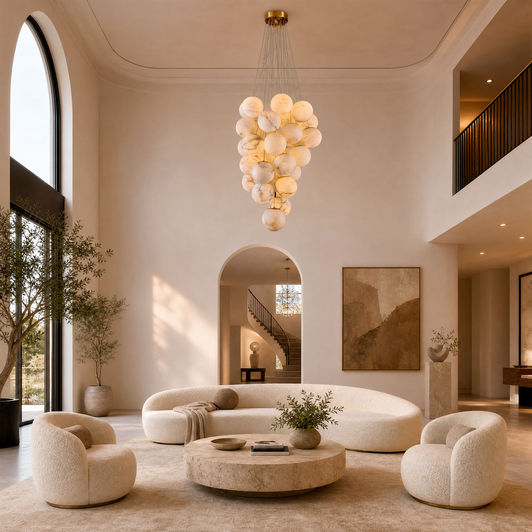 Luxury Gold & White Alabaster Globe Chandelier – 39" Diameter