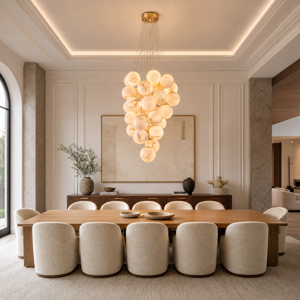 Luxury Gold & White Alabaster Globe Chandelier – 39" Diameter