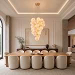 Luxury Gold & White Alabaster Globe Chandelier – 39" Diameter