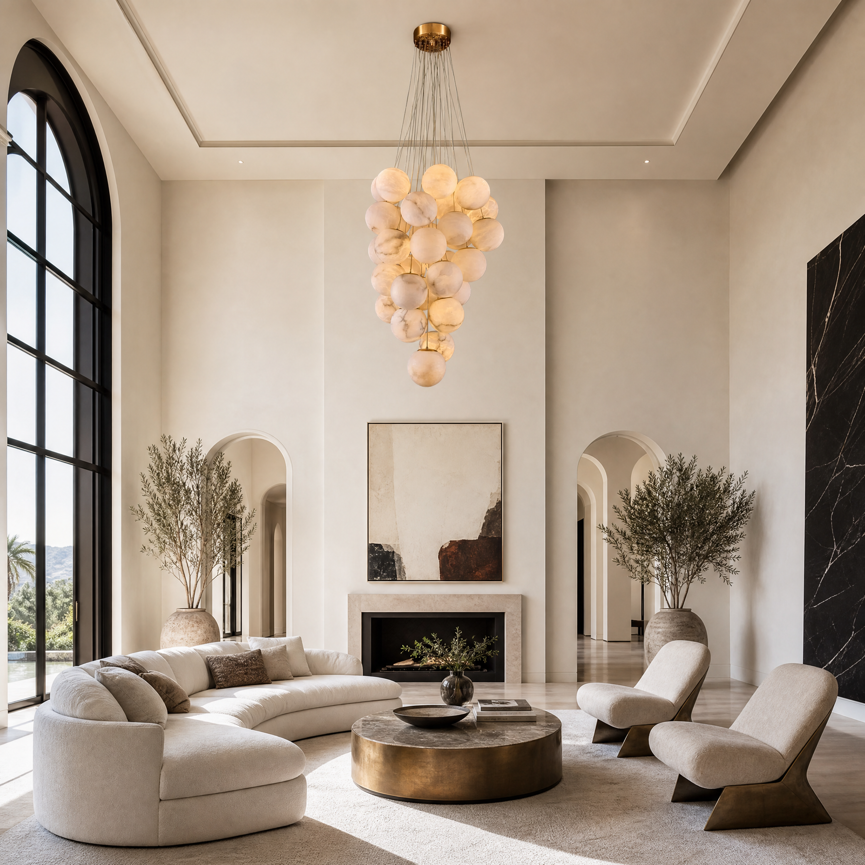 Luxury Gold & White Alabaster Globe Chandelier – 39" Diameter
