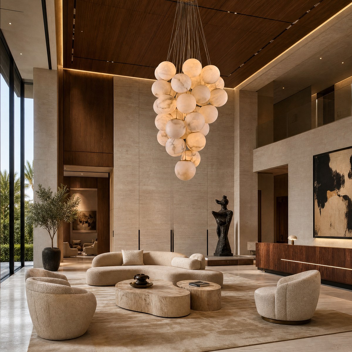 Luxury Gold & White Alabaster Globe Chandelier – 39" Diameter