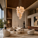 Luxury Gold & White Alabaster Globe Chandelier – 39" Diameter