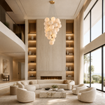Luxury Gold & White Alabaster Globe Chandelier – 39" Diameter