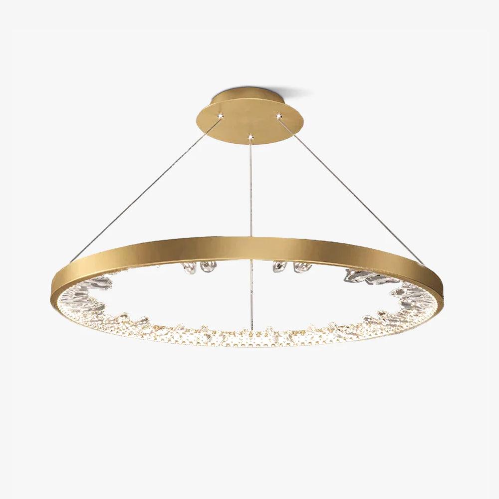 Luxurious Gold Circle Crystal Chandelier with LED Warm Light