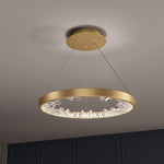 Luxurious Gold Circle Crystal Chandelier with LED Warm Light