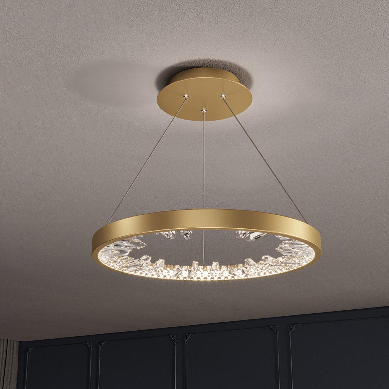 Luxurious Gold Circle Crystal Chandelier with LED Warm Light