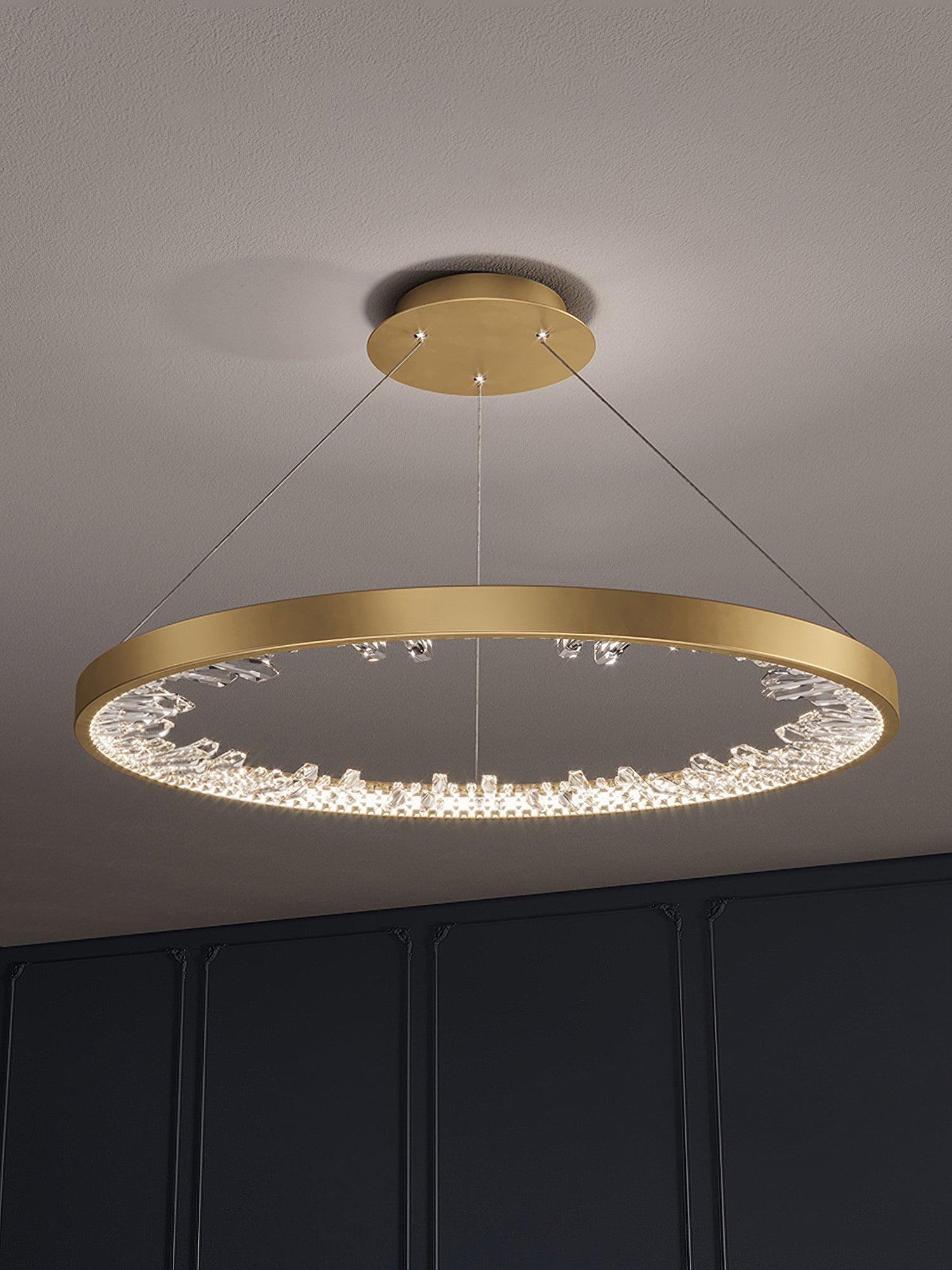 Luxurious Gold Circle Crystal Chandelier with LED Warm Light