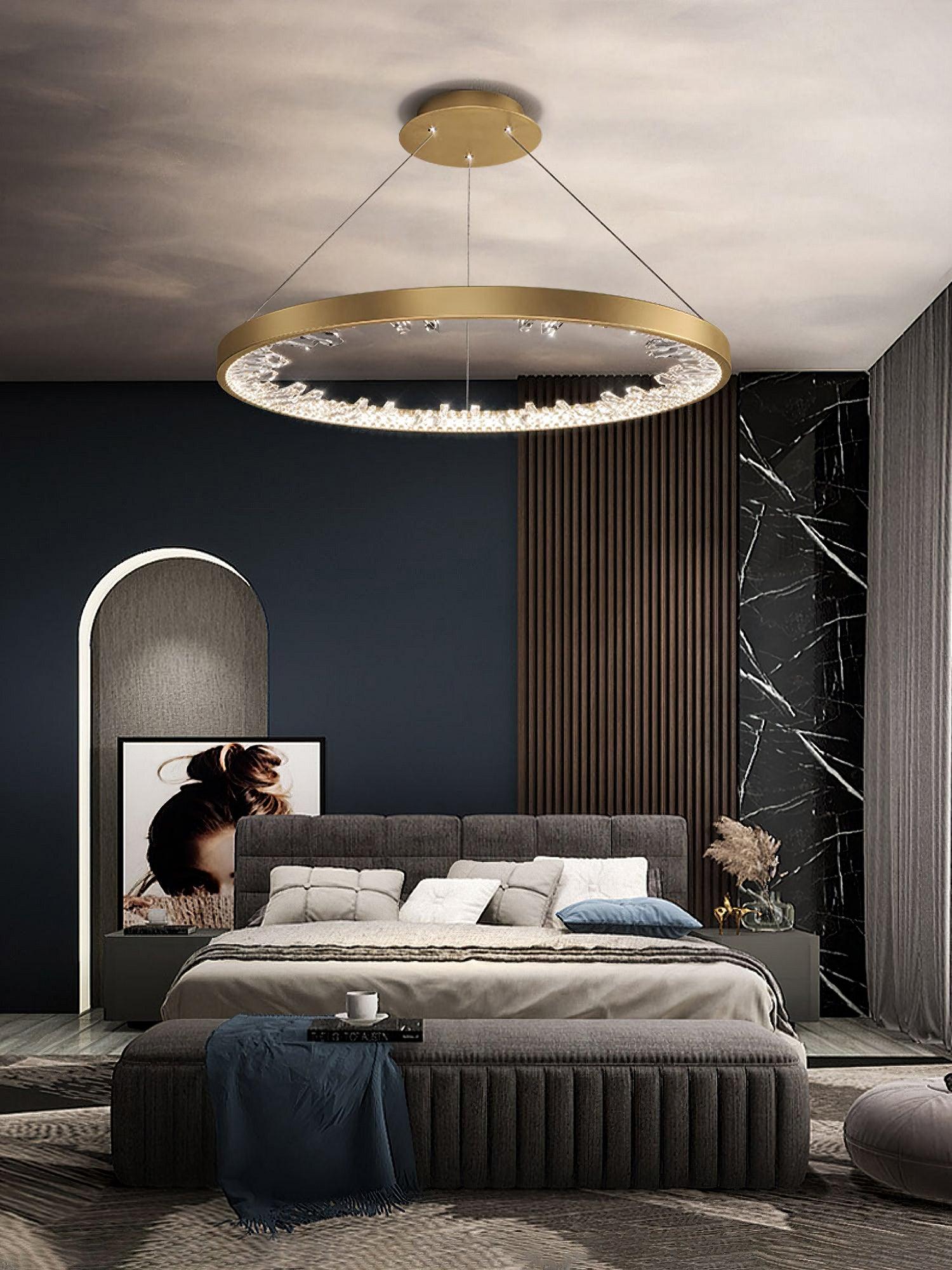 Luxurious Gold Circle Crystal Chandelier with LED Warm Light