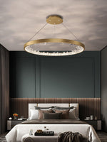 Luxurious Gold Circle Crystal Chandelier with LED Warm Light