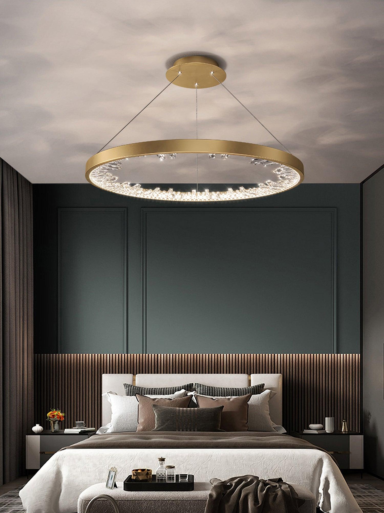 Luxurious Gold Circle Crystal Chandelier with LED Warm Light