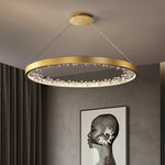 Luxurious Gold Circle Crystal Chandelier with LED Warm Light