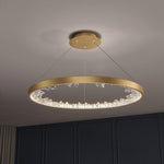 Luxurious Gold Circle Crystal Chandelier with LED Warm Light