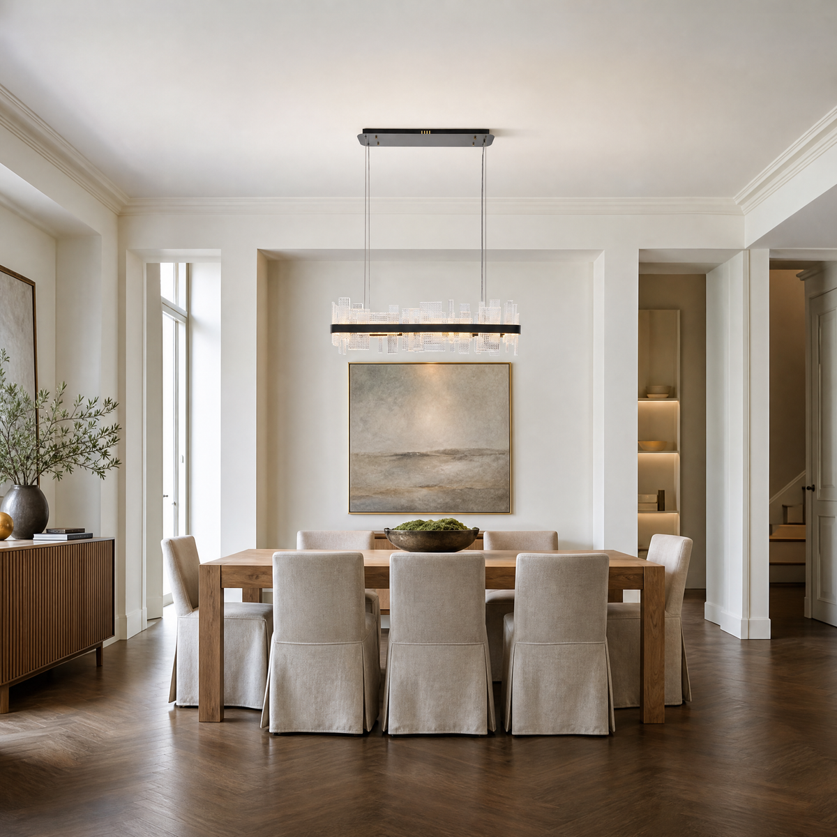 Lyra Glass Linear Chandelier 43"