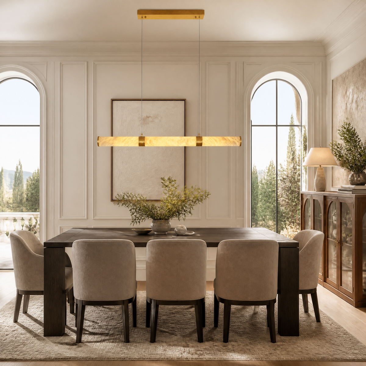 Marble Cylinder Rod Linear Dining Pendant 1200 - Black
