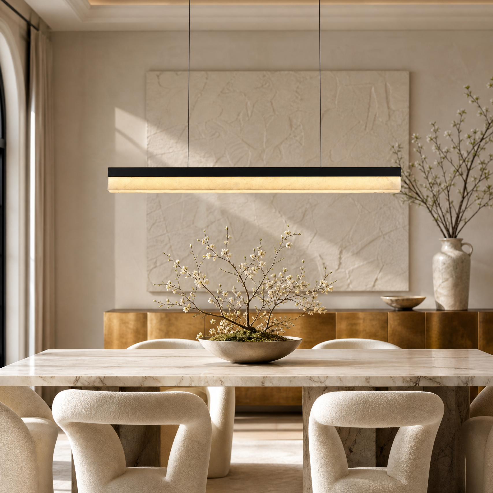 Marble Linear Dining Pendant 1200 - Matte Black