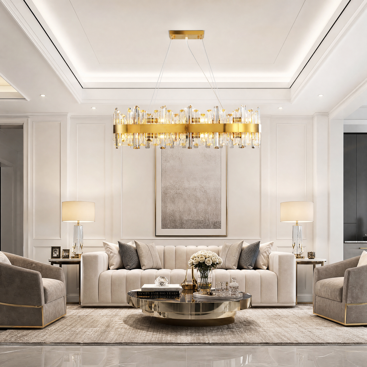 Marble Square Large Ring Pendant Light-770 - Nickel/Black (Two Bases)