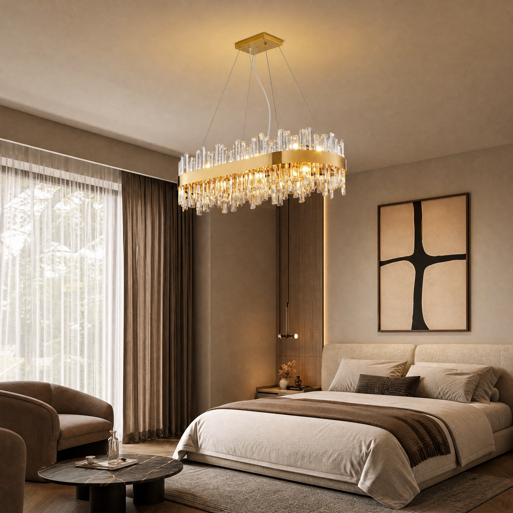 Marble Square Large Ring Pendant Light-770 - Nickel/Black (Two Bases)