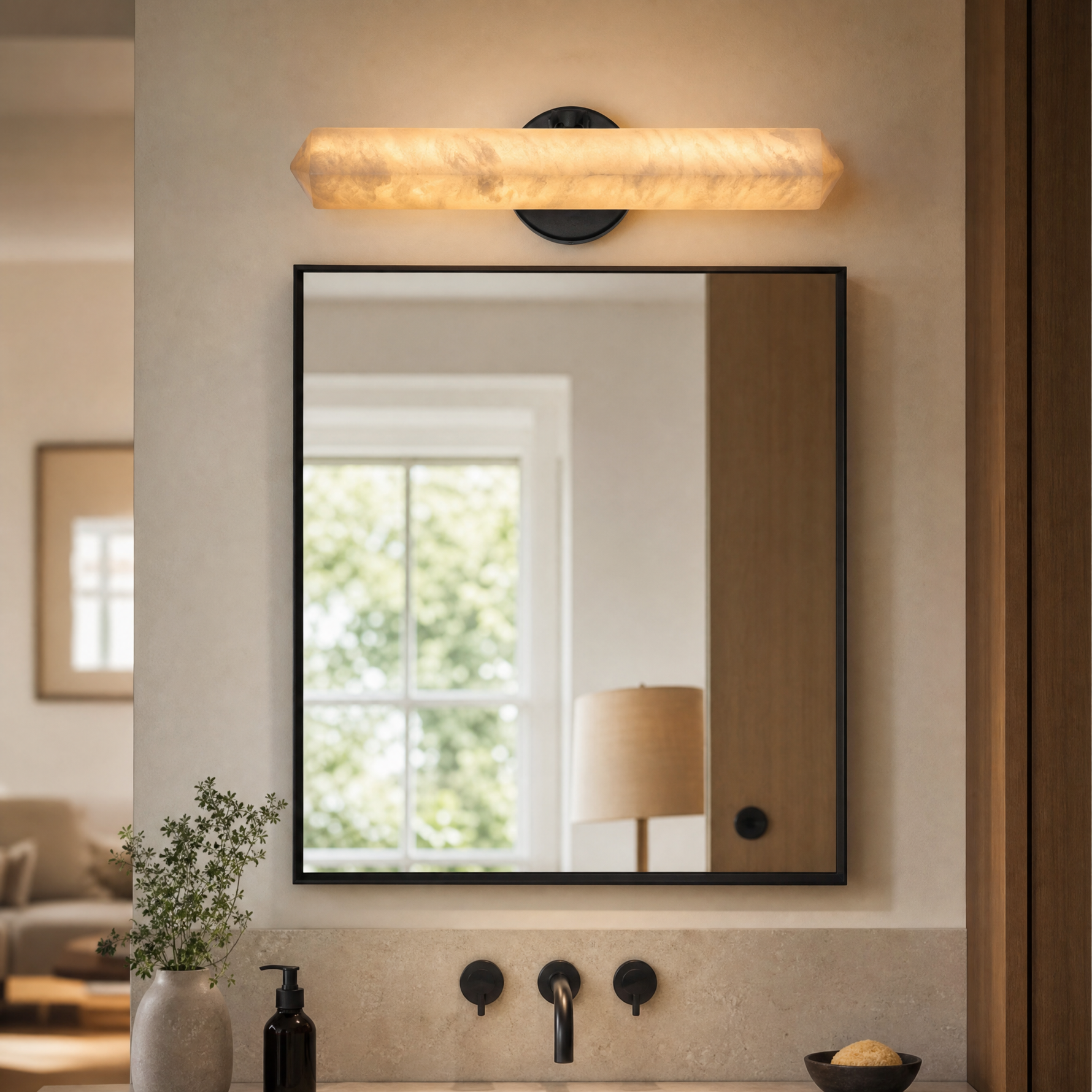 Marble Square Vanity Light 24 Inch - Black