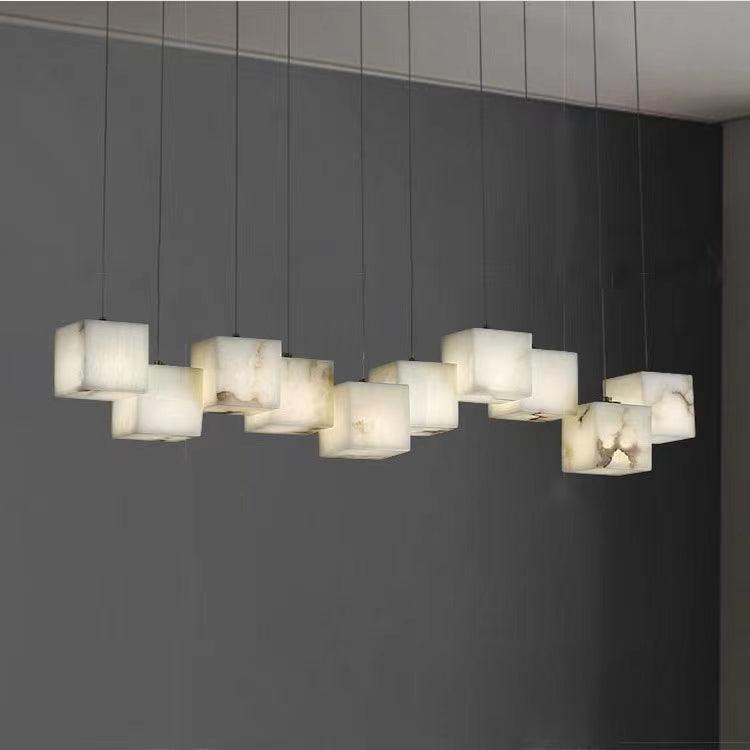 Elegant Alabaster Box Chandelier with LED or Edison Options