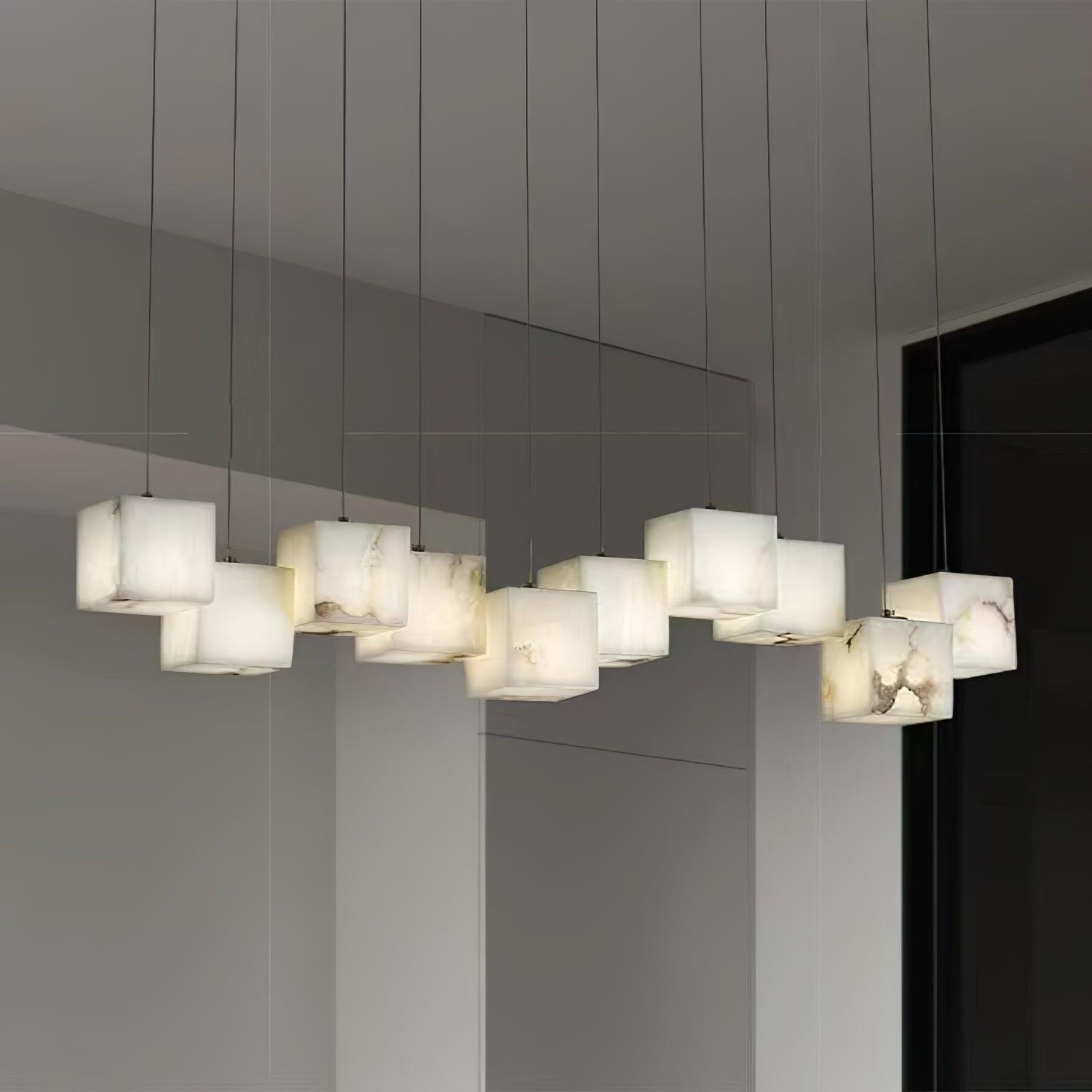Elegant Alabaster Box Chandelier with LED or Edison Options