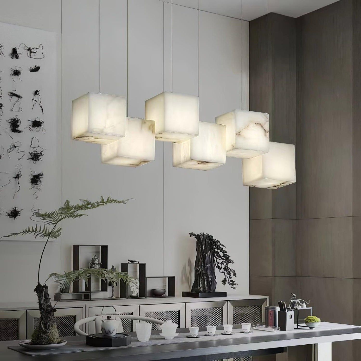 Elegant Alabaster Box Chandelier with LED or Edison Options
