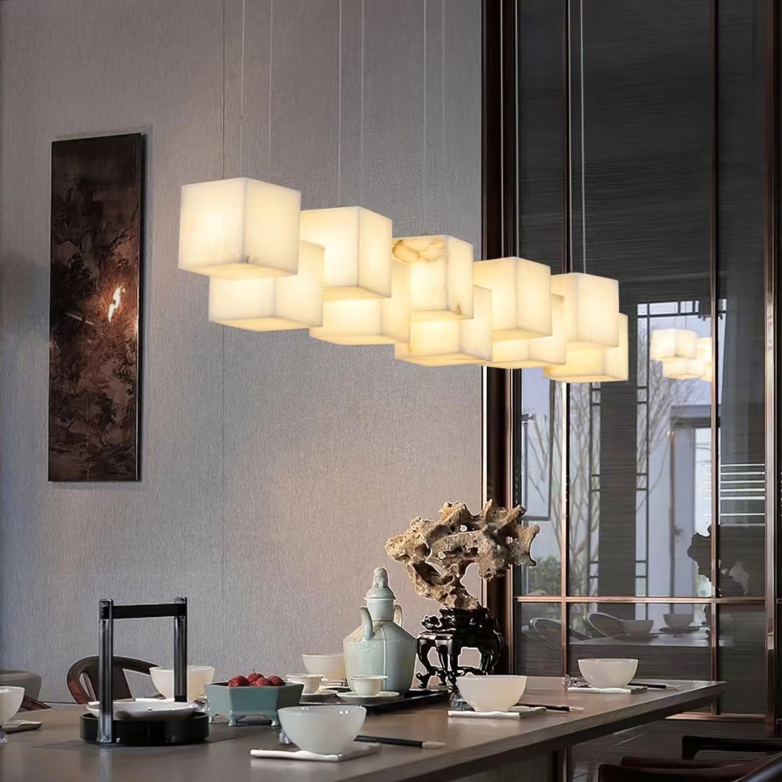 Elegant Alabaster Box Chandelier with LED or Edison Options