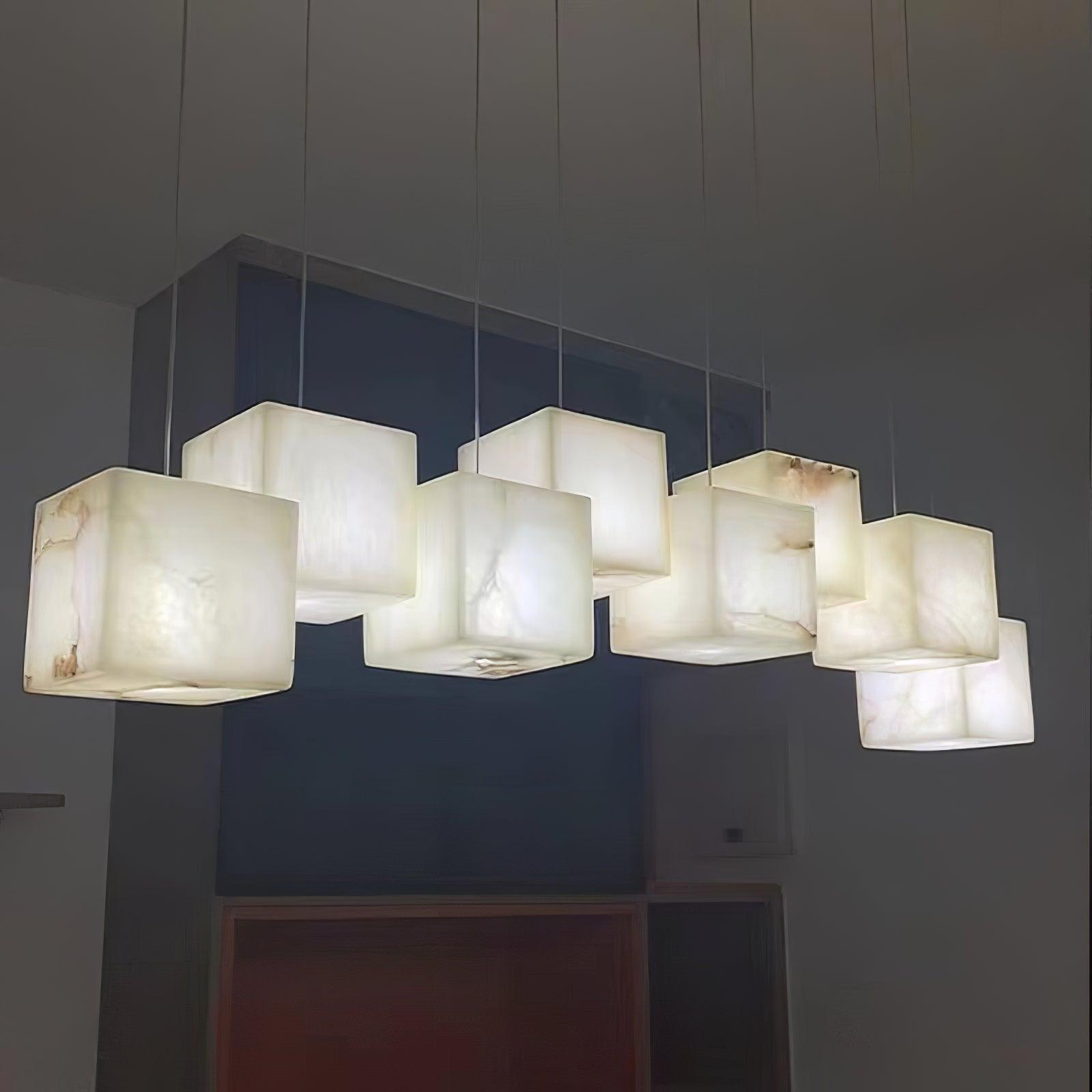 Elegant Alabaster Box Chandelier with LED or Edison Options