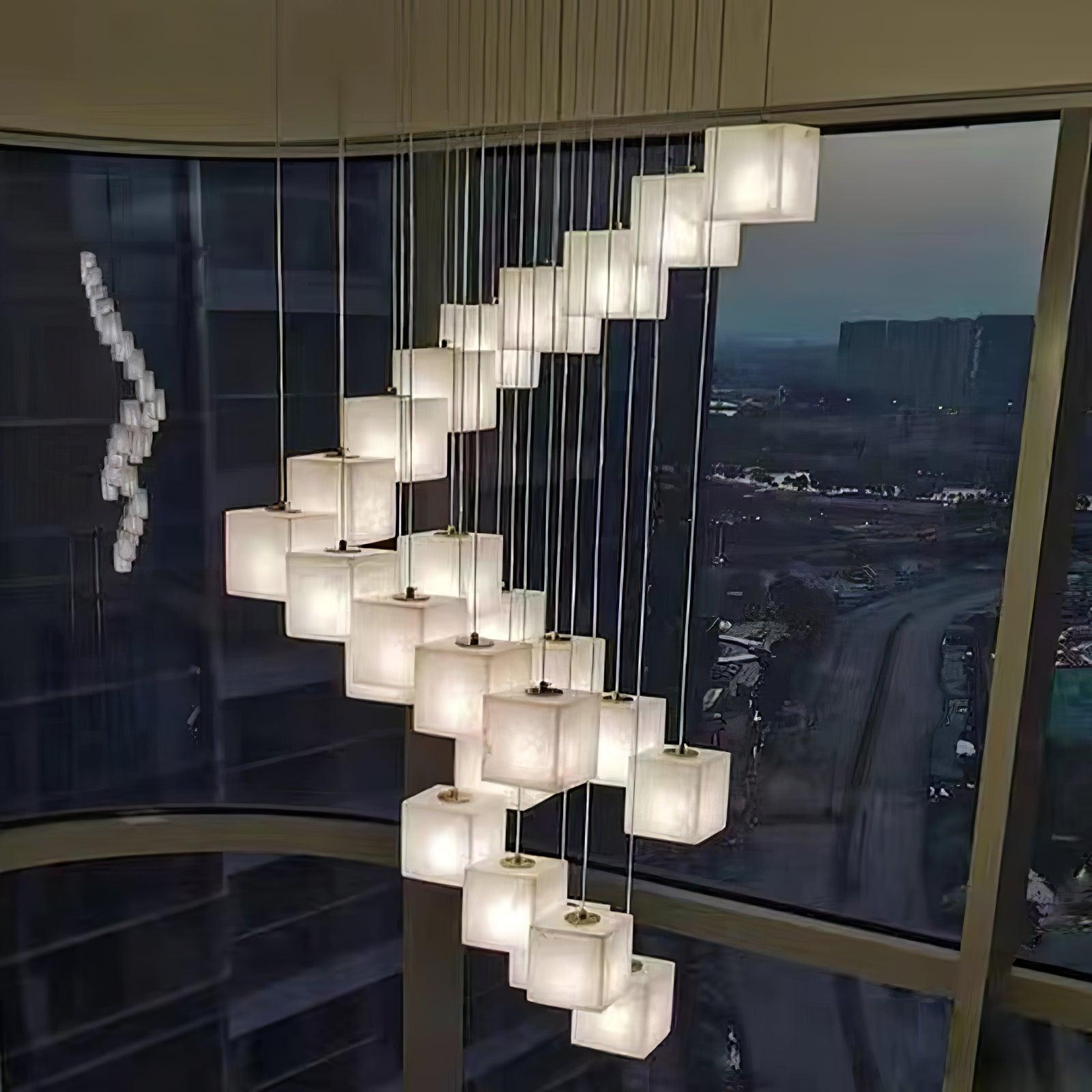 Elegant Alabaster Box Chandelier with LED or Edison Options