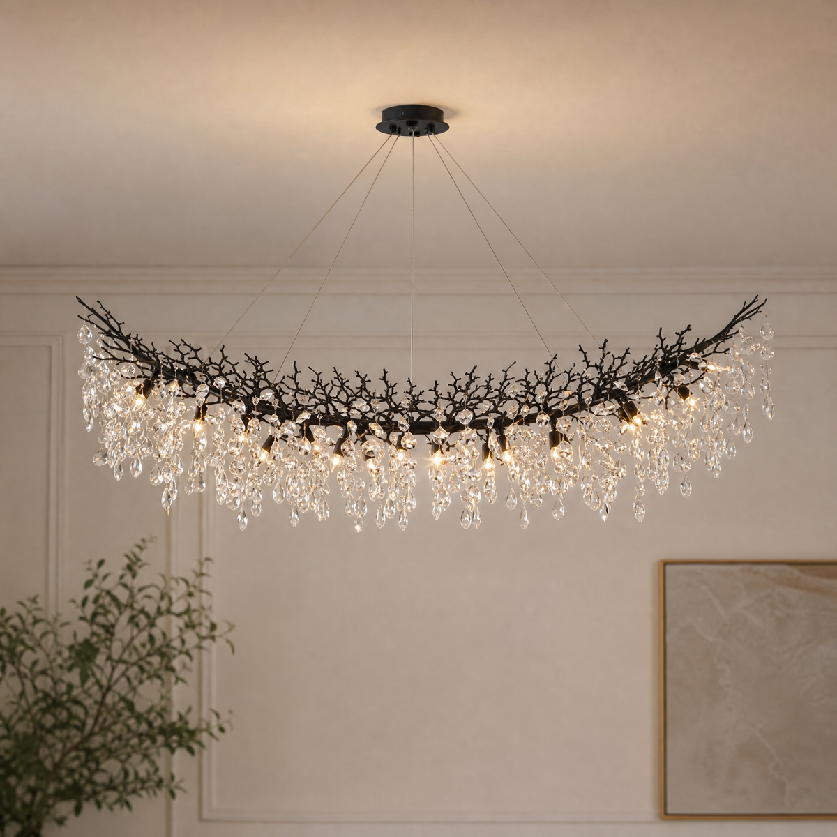 Marquise Curved Branch Crystal Linear Dining Chandelier 1830 - Matte Black