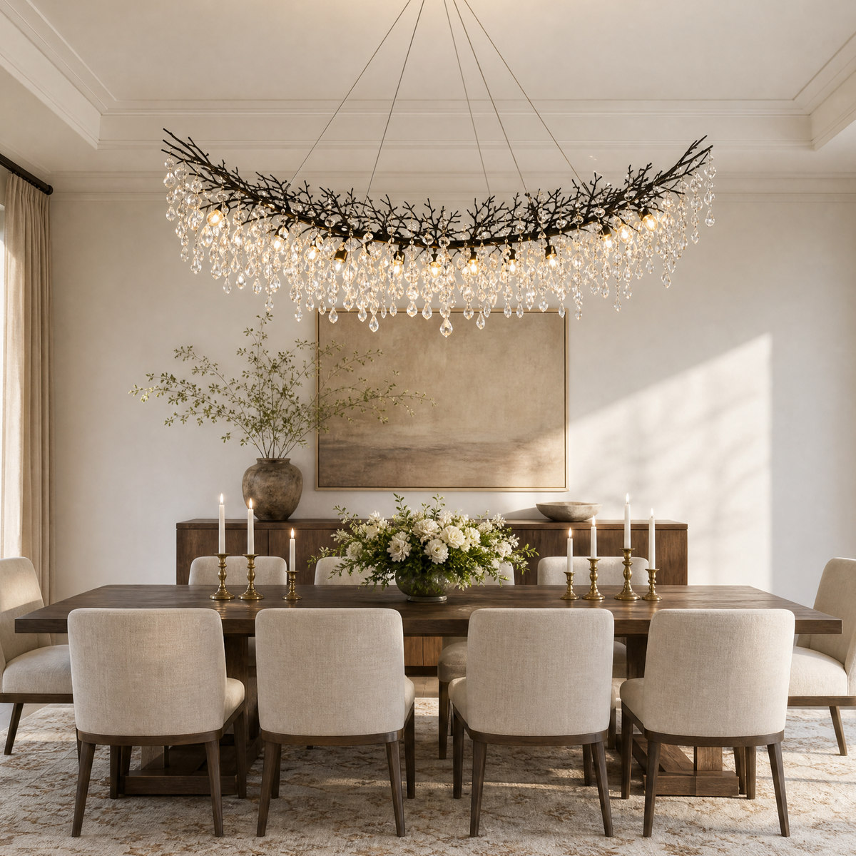 Marquise Curved Branch Crystal Linear Dining Chandelier 1830 - Matte Black