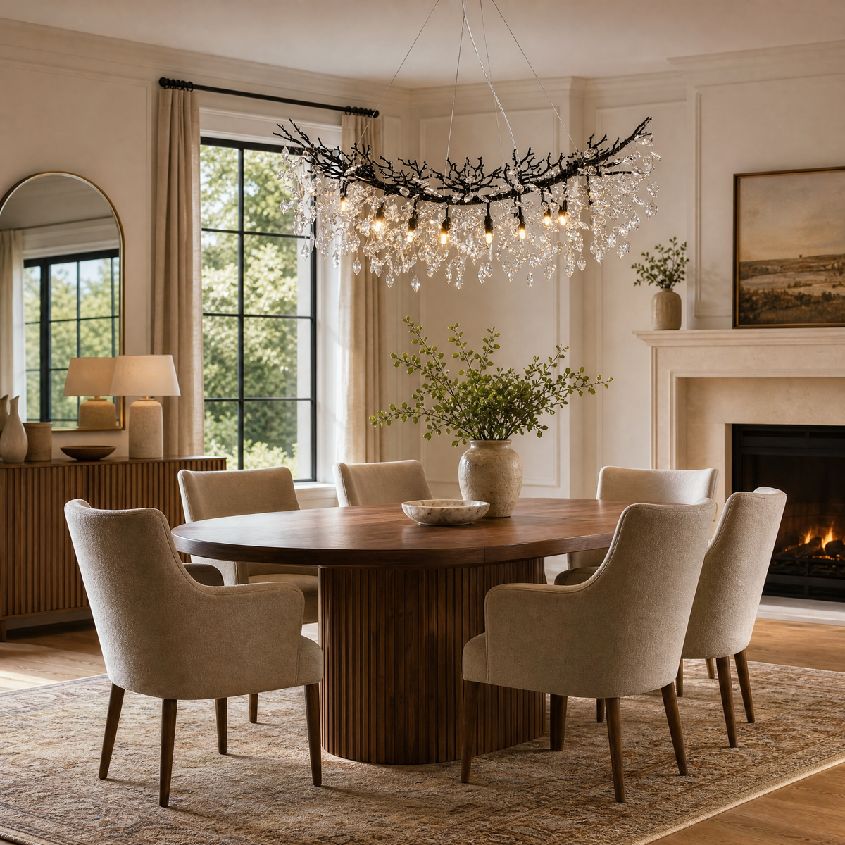 Marquise Curved Branch Linear Dining Pendant 1100 - Matte Black