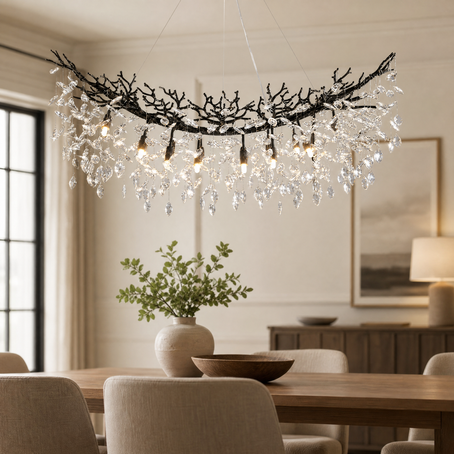 Marquise Curved Branch Linear Dining Pendant 1100 - Matte Black