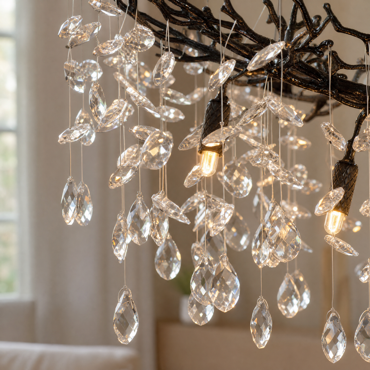 Marquise Curved Branch Linear Dining Pendant 1100 - Matte Black