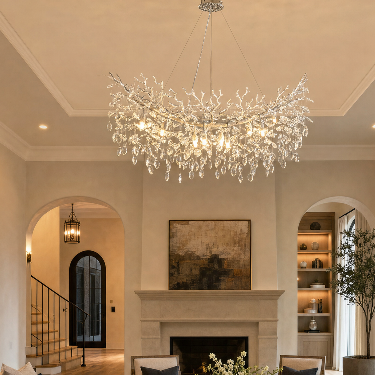 Marquise Curved Branch Linear Dining Pendant 1100 - Silver