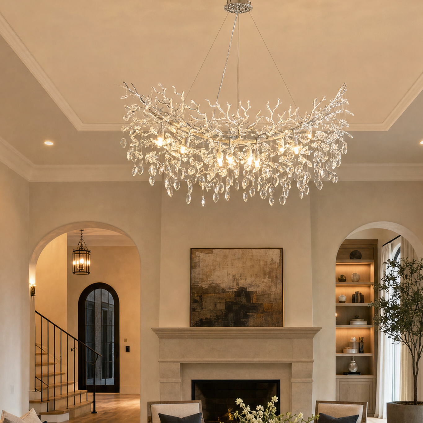 Marquise Curved Branch Linear Dining Pendant 1100 - Silver