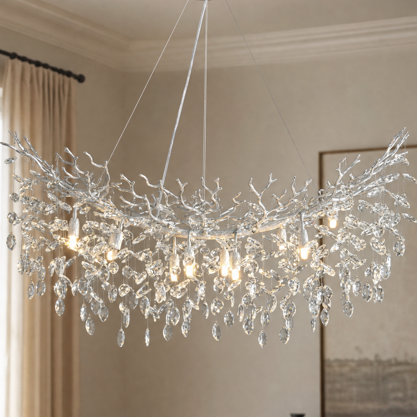 Marquise Curved Branch Linear Dining Pendant 1100 - Silver