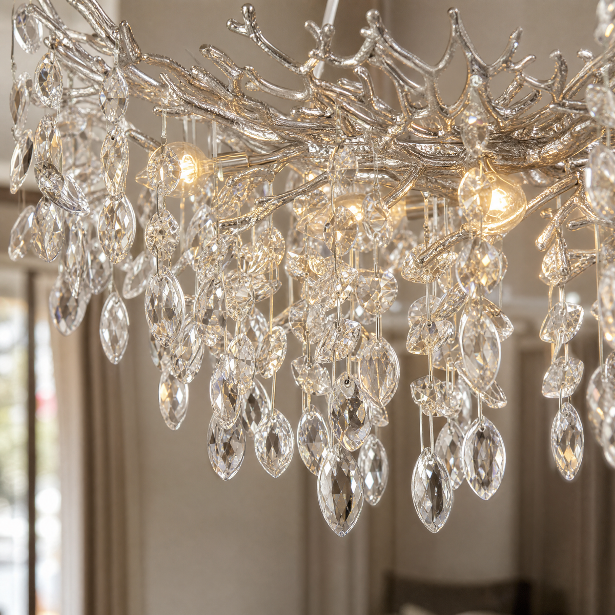 Marquise Curved Branch Linear Dining Pendant 1100 - Silver